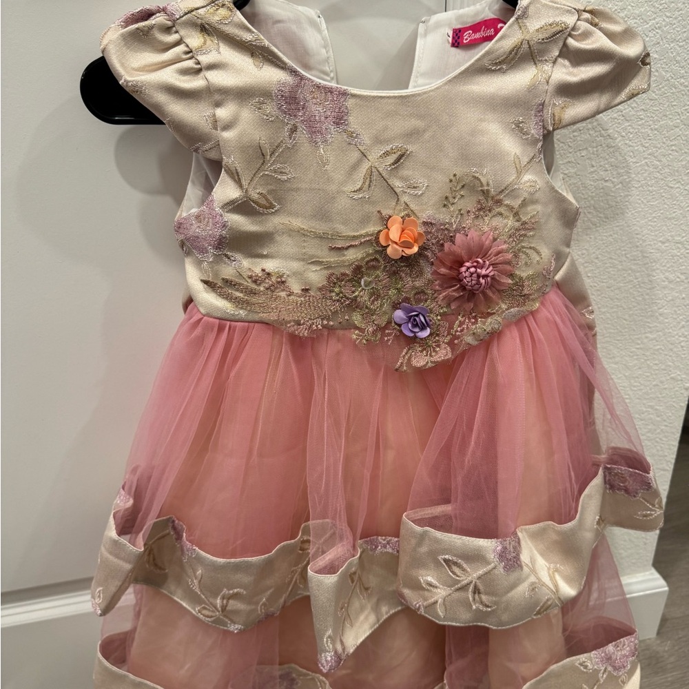 Elegant Pink and Gold Floral Dress